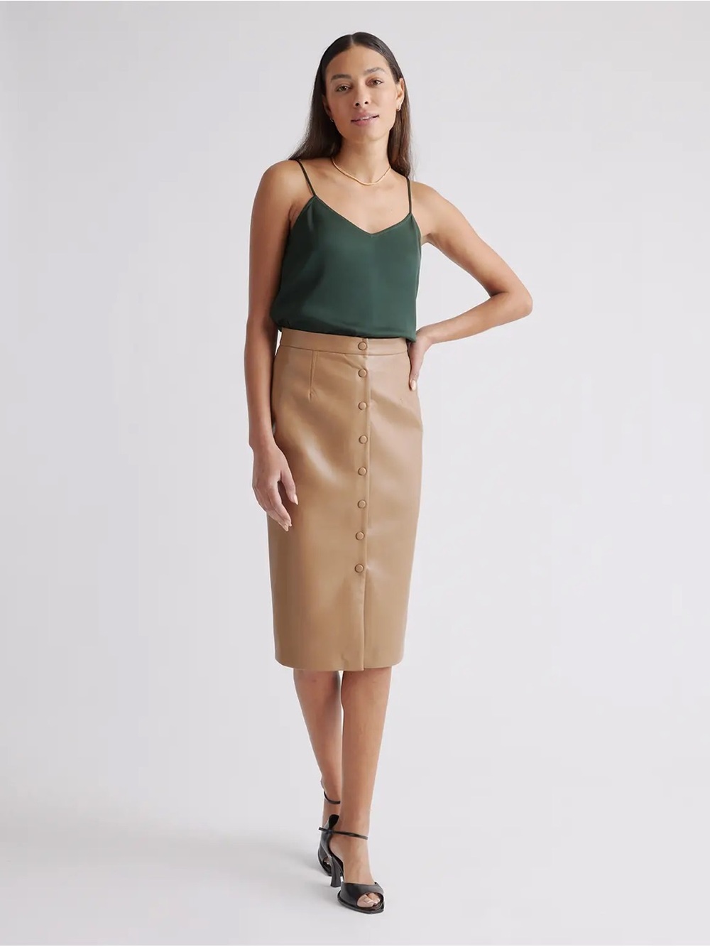 Quince Forest Green Washable Stretch Silk V-Neck Cami Size Small